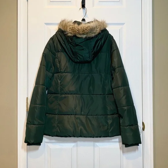 SIMPLY STYLED Women’s Puffer Coat with Faux Fur Detachable Hood Green Size M - Picture 5 of 5